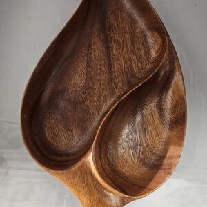 Handcrafted Monkey Pod Serving Bowl - Deep Brown Leaf Design